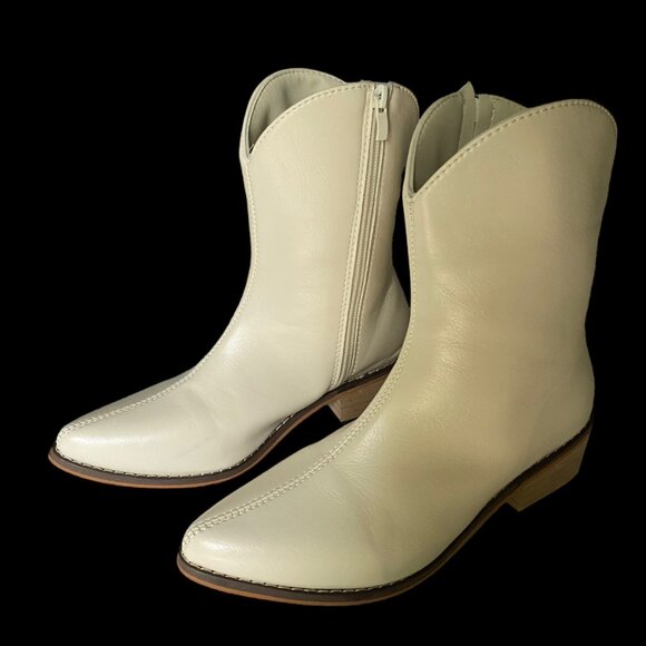 Ankle Bootie Women's Size 35 US 4. 5 Polyurethane Cream Zipper Pointed Toe - Picture 3 of 16